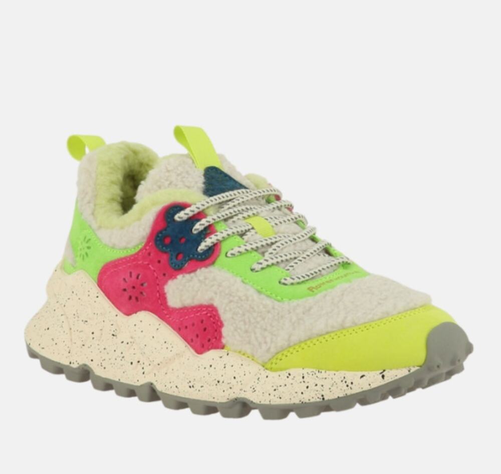 FLOWER MOUNTAIN Kotetsu Teddy Sneakers White Multicolor Lace Up Women's 8